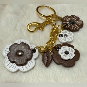 Elegant Floral Charm Keychain in Brown and White Designer Style